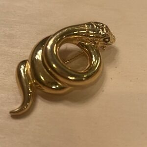 Vintage GIVENCHY Runway Gold Tone‎ Coiled Snake Brooch Pin Broach 80's Chic EUC
